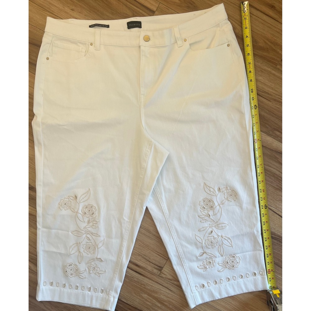 Talbots White Wide Leg Crop Jeans Floral Embroidered Eyelet Hem 22WP Plus Petite